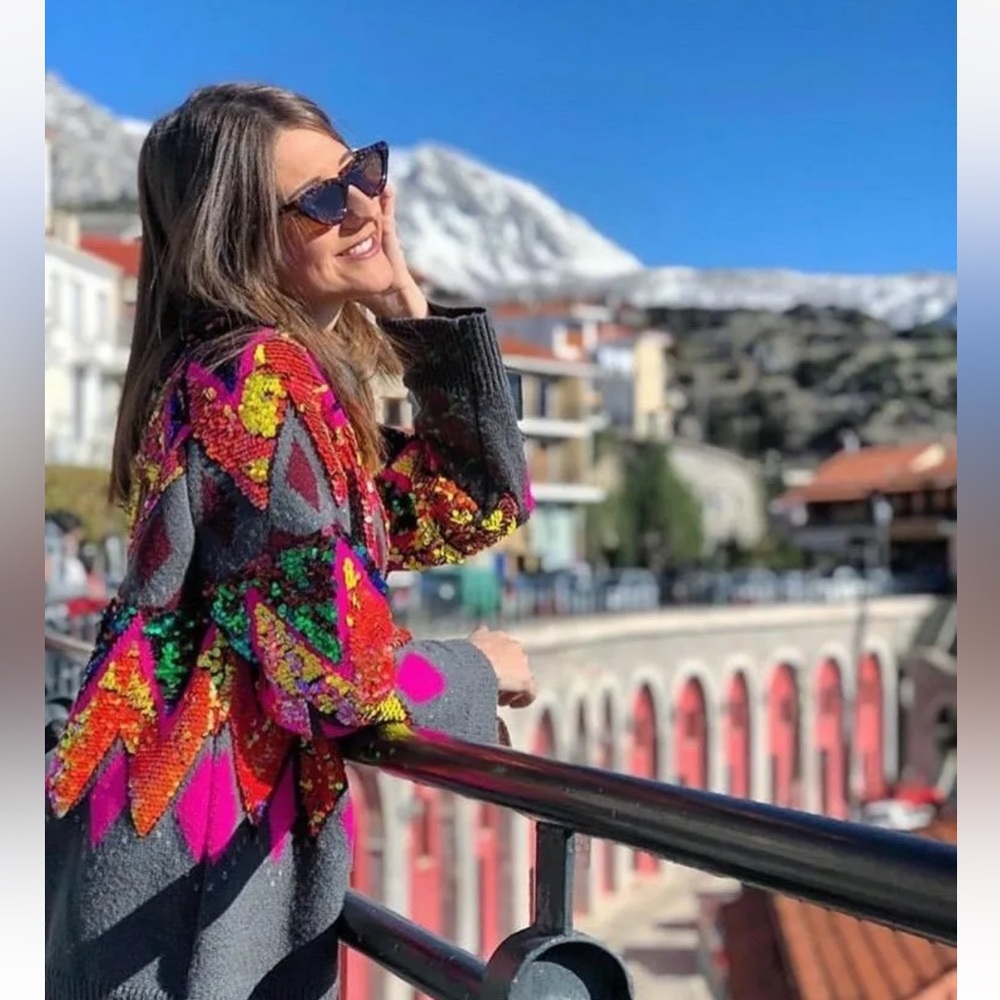 ZARA MULTICOLOR OVERSIZED SEQUIN SWEATER RARE MEDIUM M - Picture 16 of 16